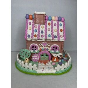 Easter Gingerbread House Light Up Claydough Bunny Egg Pastel Decor 8.5"
